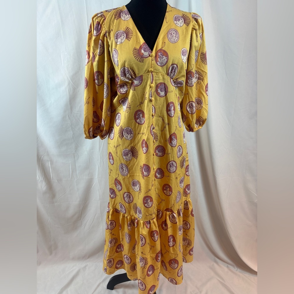 Chic Long‎ Sleeve Yellow Dress with Pattern